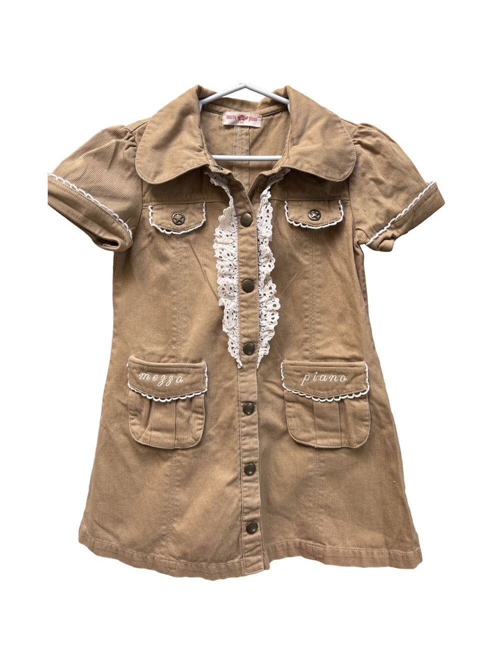 Mezzo Piano Tan Corduroy Short Sleeve Button-up Dress